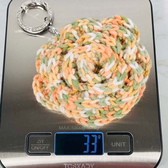 Peach Crochet Flower Bag Charm W/Silver Bling Ring - Picture 5 of 5